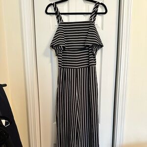 Leith Black and White Striped Jumpsuit with Wide-Leg Design